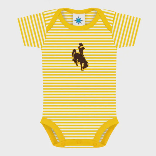 stripped l/s bodysuit gold/white wyo B/G logo3-6m