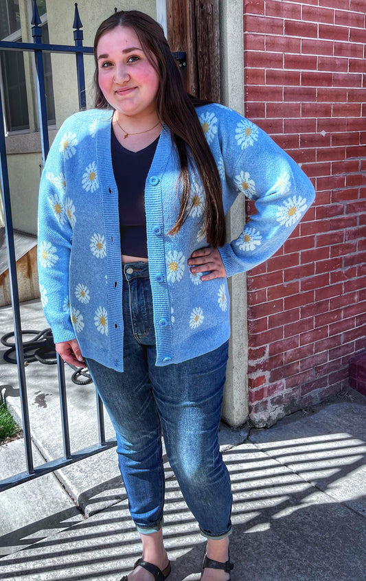 Blue Daisy Cardigan Sweater