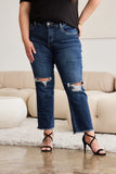 RFM Crop Dylan Full Size Tummy Control Distressed High Waist Raw Hem Jeans-Online Only