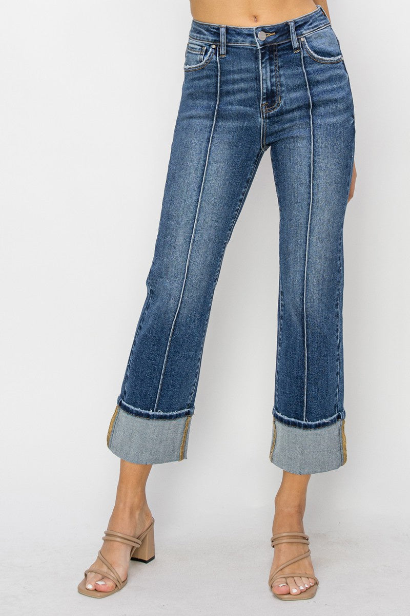 Risen - Hi-Rise Ankle Straight Wide Cuffed Jeans
