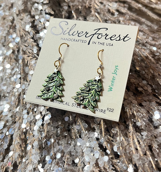 Silver Forest Holiday Earrings