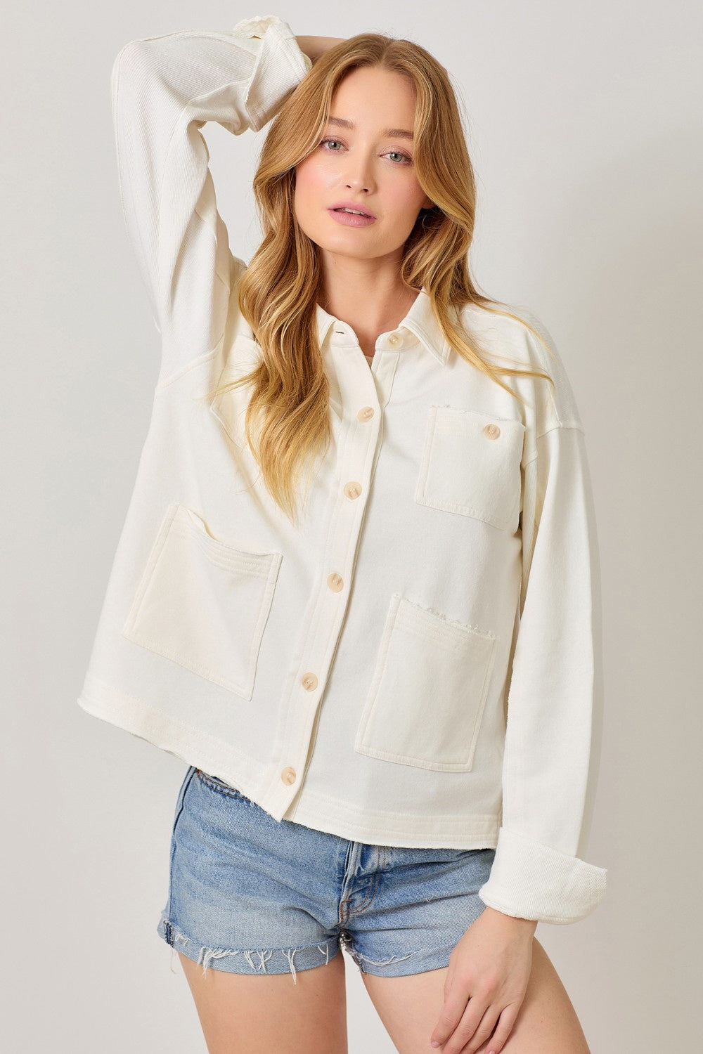 Washed Terry Shacket - off white