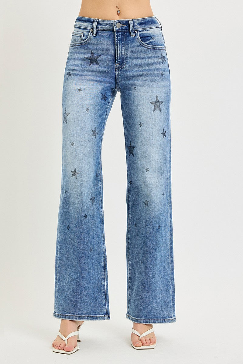 Risen Hi Rise Wide Leg Star Denim