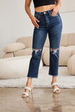 RFM Crop Dylan Full Size Tummy Control Distressed High Waist Raw Hem Jeans-Online Only