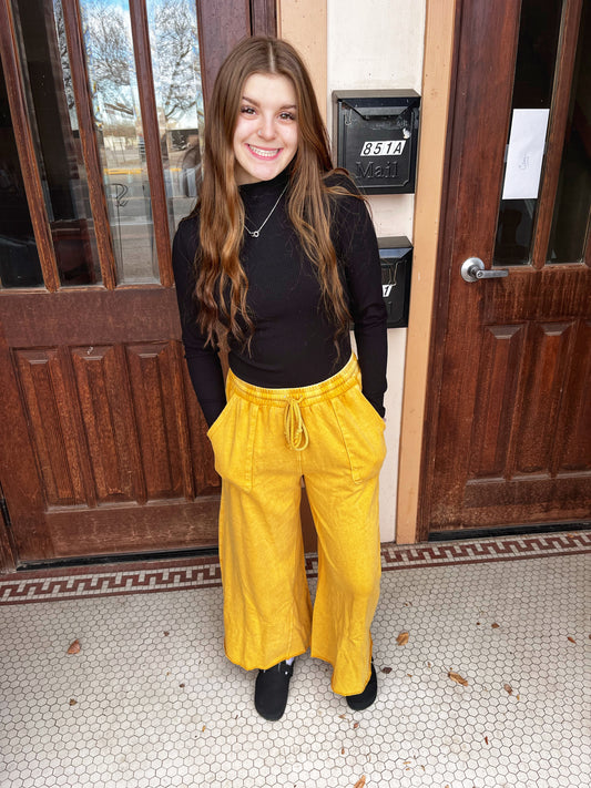 Yellow Terry Knit Wide Leg Pant