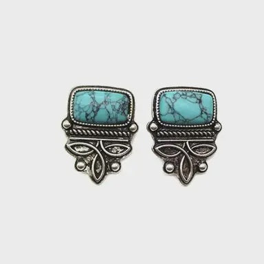 Western Turquoise Boot Stitch Post Earring