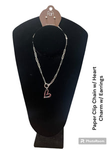 Paper Clip Heart Necklace & Earrings
