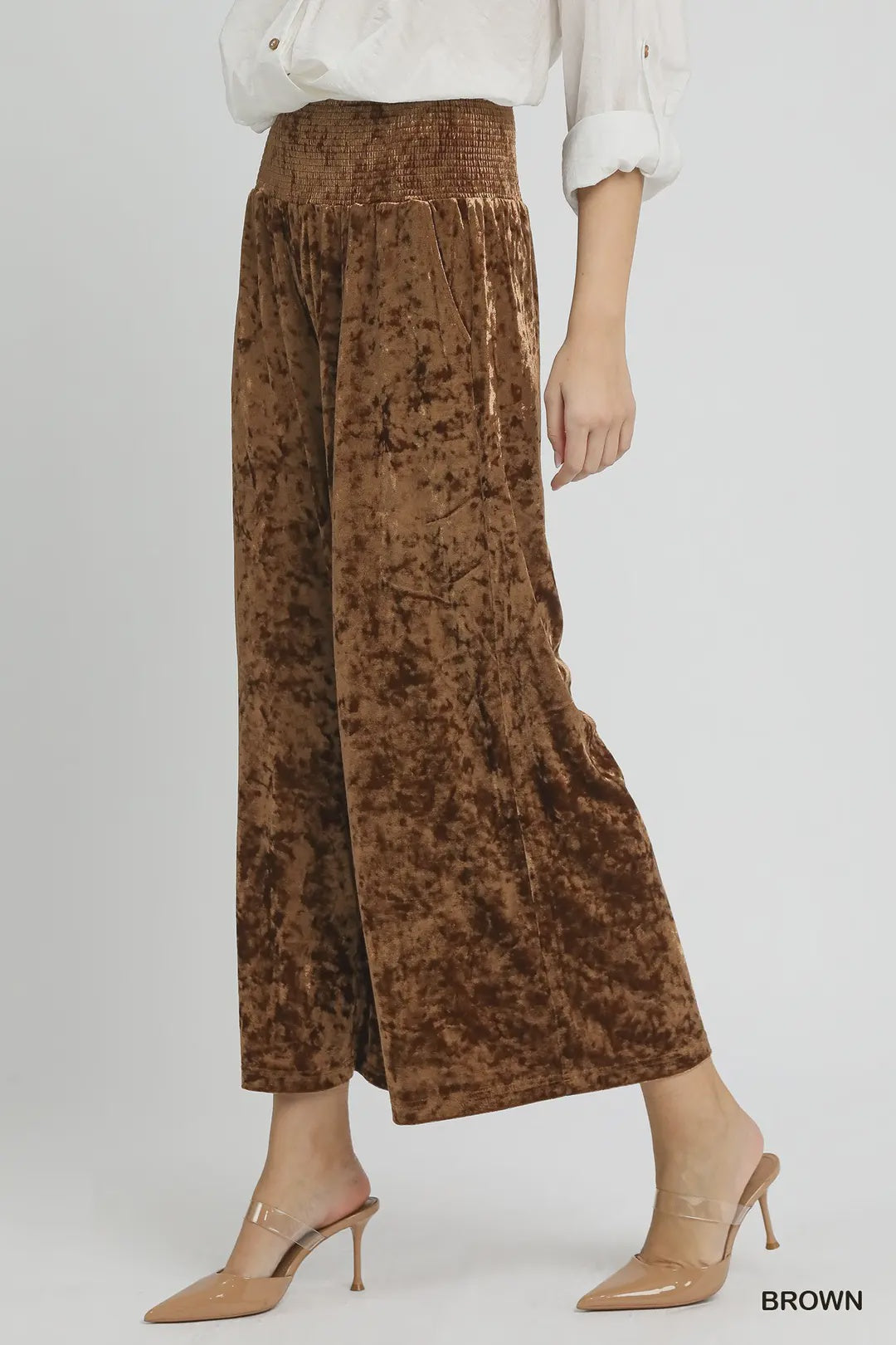 Velvet Wide Leg Pants -Brown