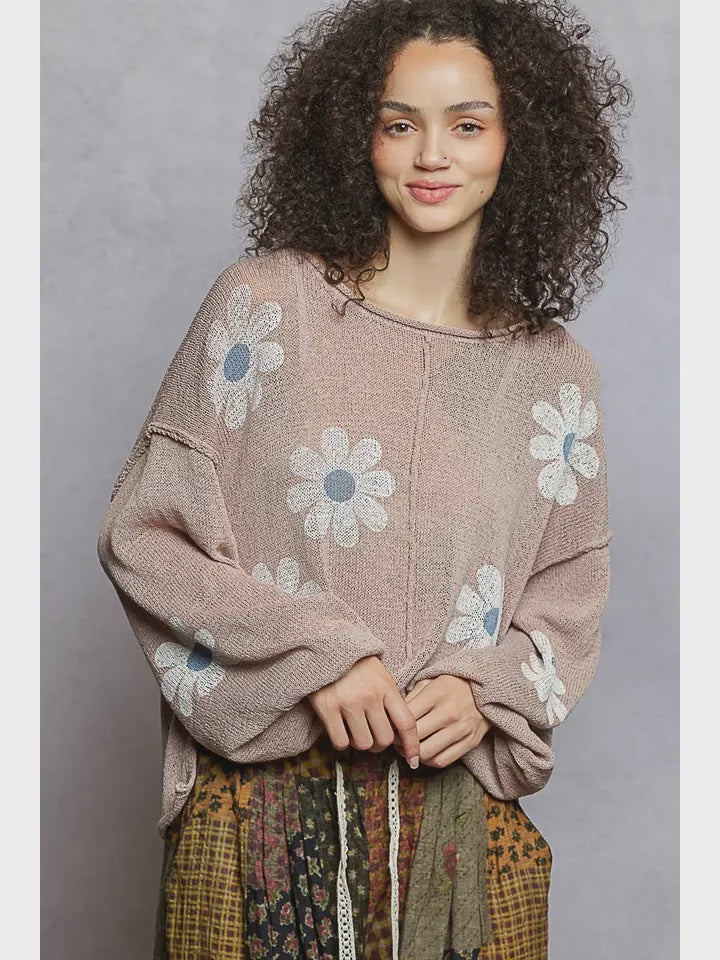 Round neck Balloon Sleeve Floral