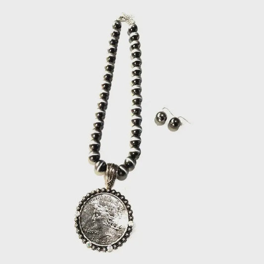 Western Liberty Coin Navajo Pearl necklace/earrings
