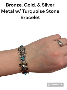 Bronze, Gold, and Silver with Turquoise Bracelet