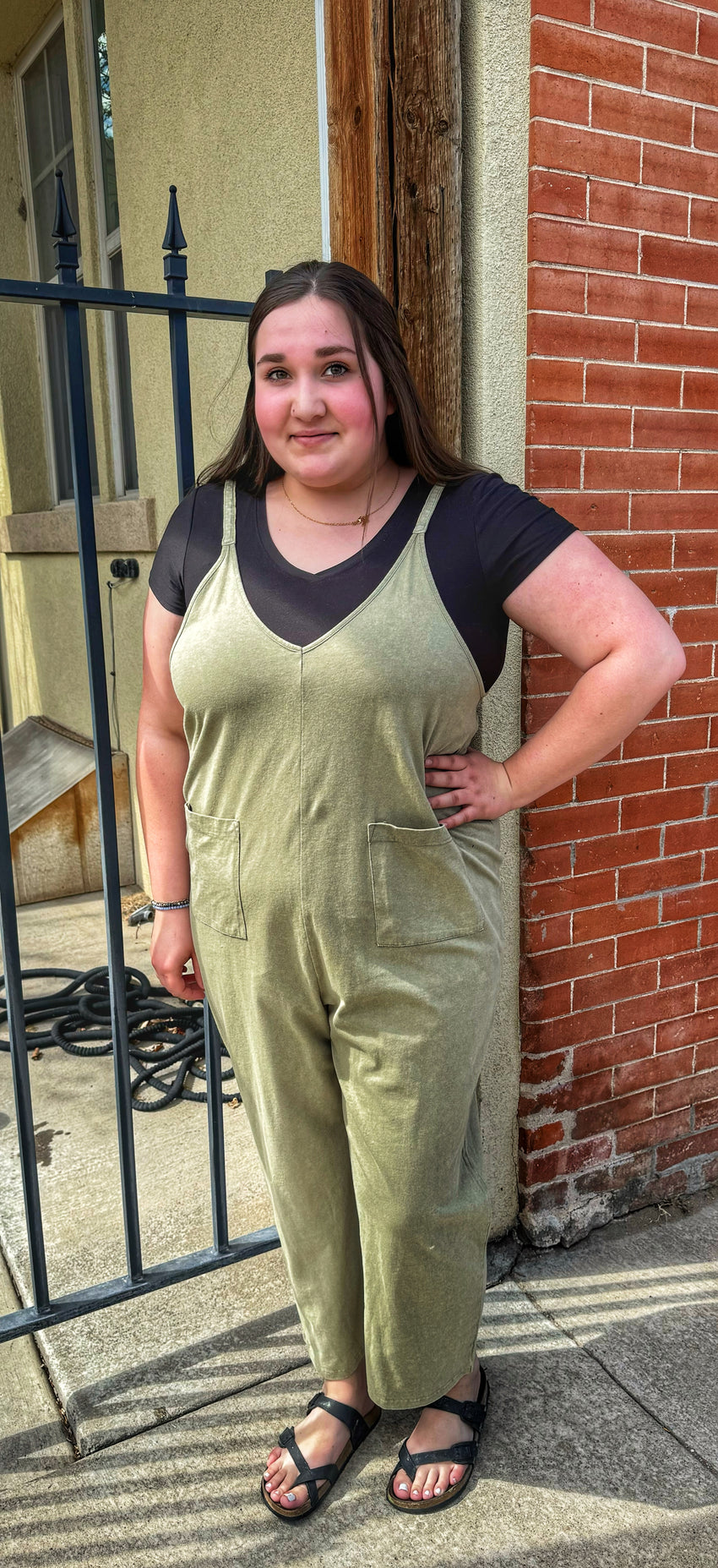 Green Mineral Washed Jumpsuit