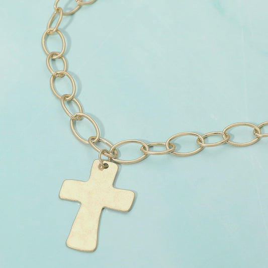 Chunky Cross Pendant Oval Link Chain Statement Necklace