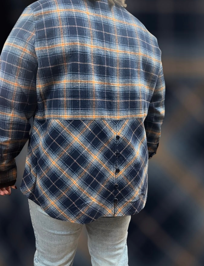 Blue & Orange Back Detailed Flannel Top