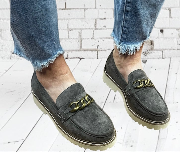 Light Grey Faux Suede Loafers