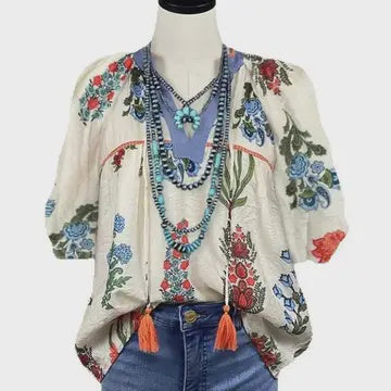 Boho Floral Print V Neck top