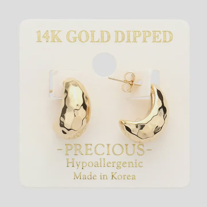 Gold Dipped 0.75 Inch Hammered Metal Hoop Earrings