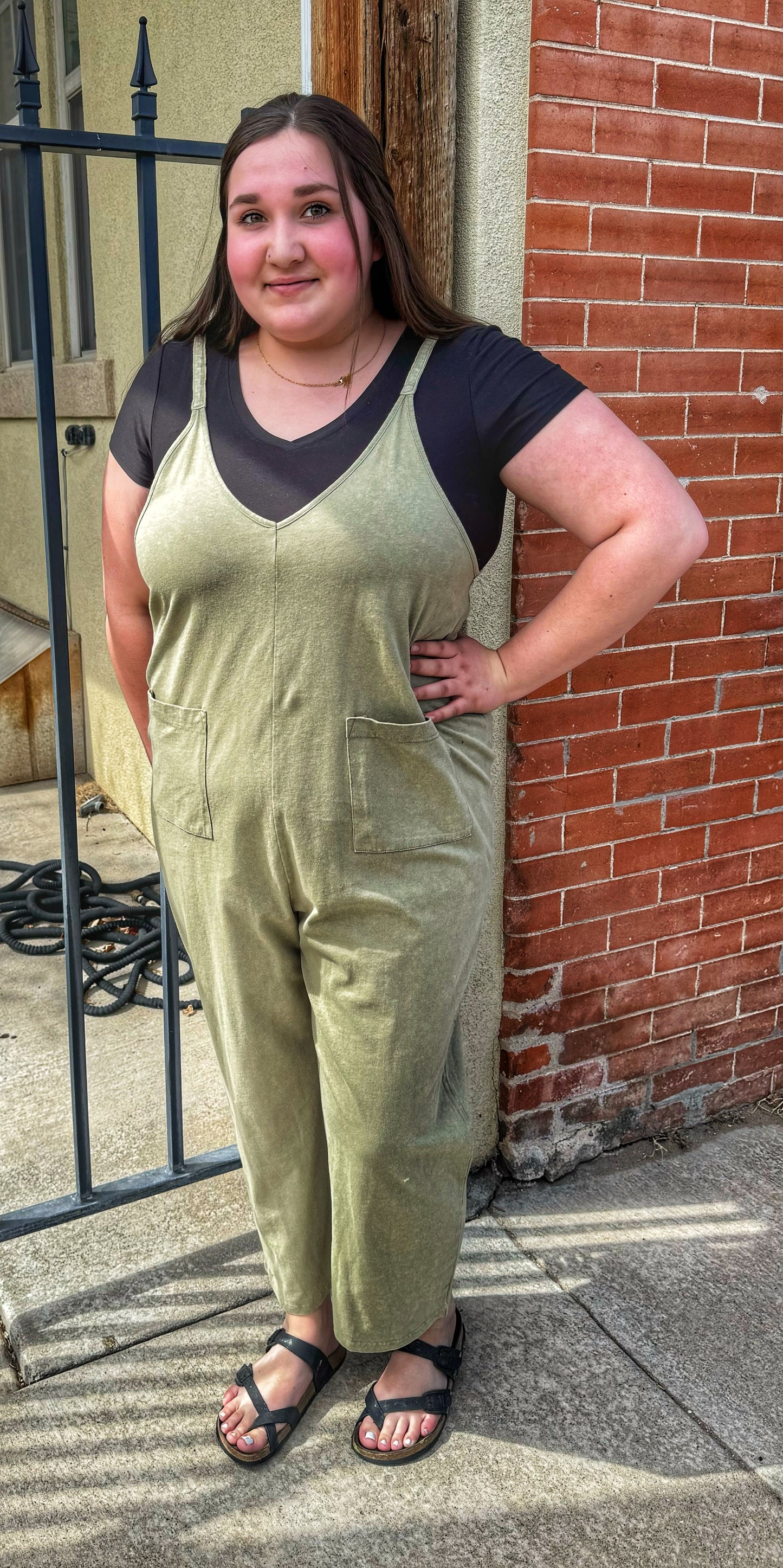 Green Mineral Washed Jumpsuit