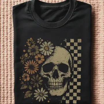 Boho Skull Graphic Tshirt - black