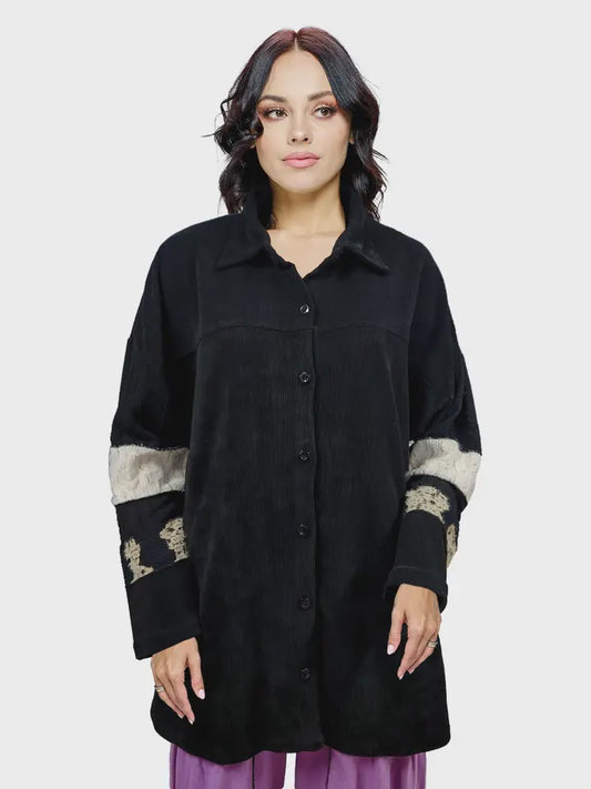 Ribbed Patchwork Art Sleeves - black
