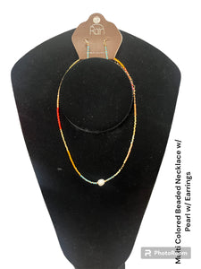 Multi Color Beaded Necklace & Earrings