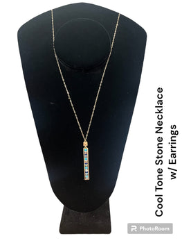 Cool Tone Stone Necklace & Earring Set