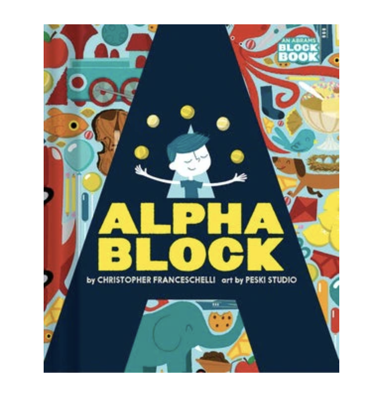 Book cover of 'Alpha Block' with colorful illustrations and a stylized letter 'A'.