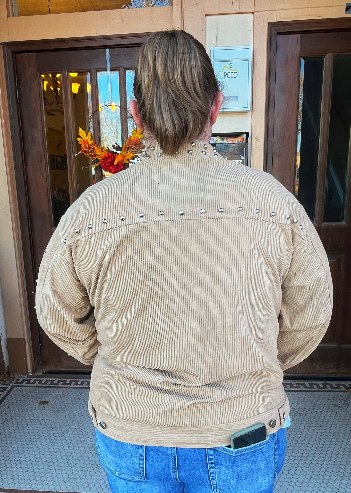 Corduroy jacket with silver beading