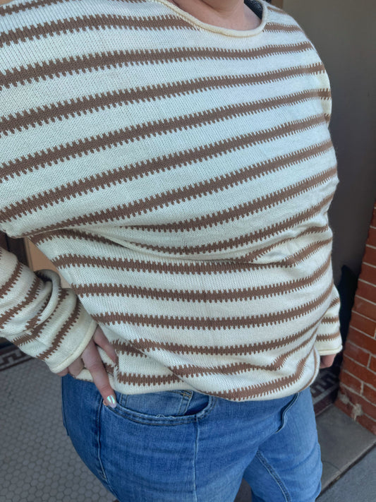 Dolman Sweater w/ Beige Stripes