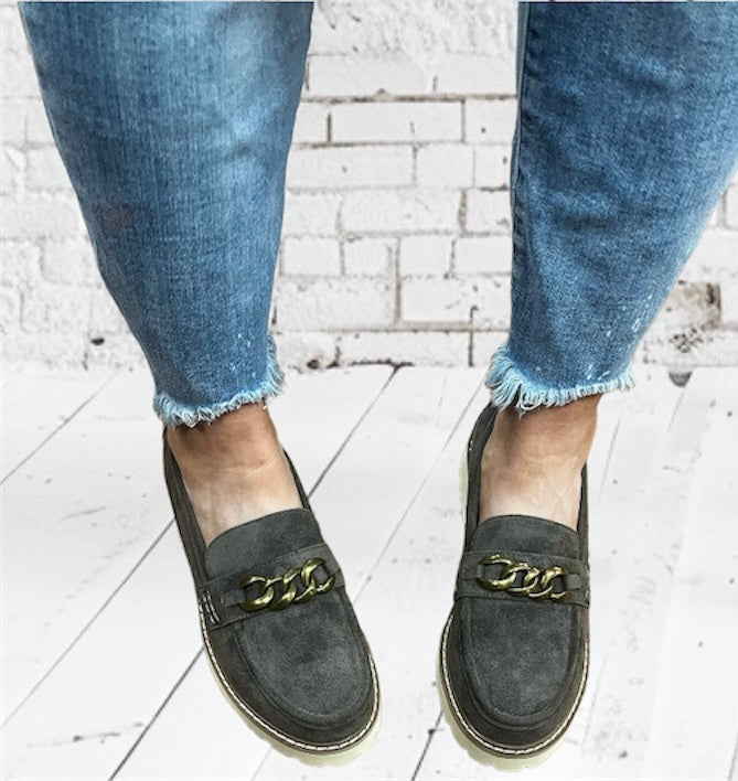 Light Grey Faux Suede Loafers