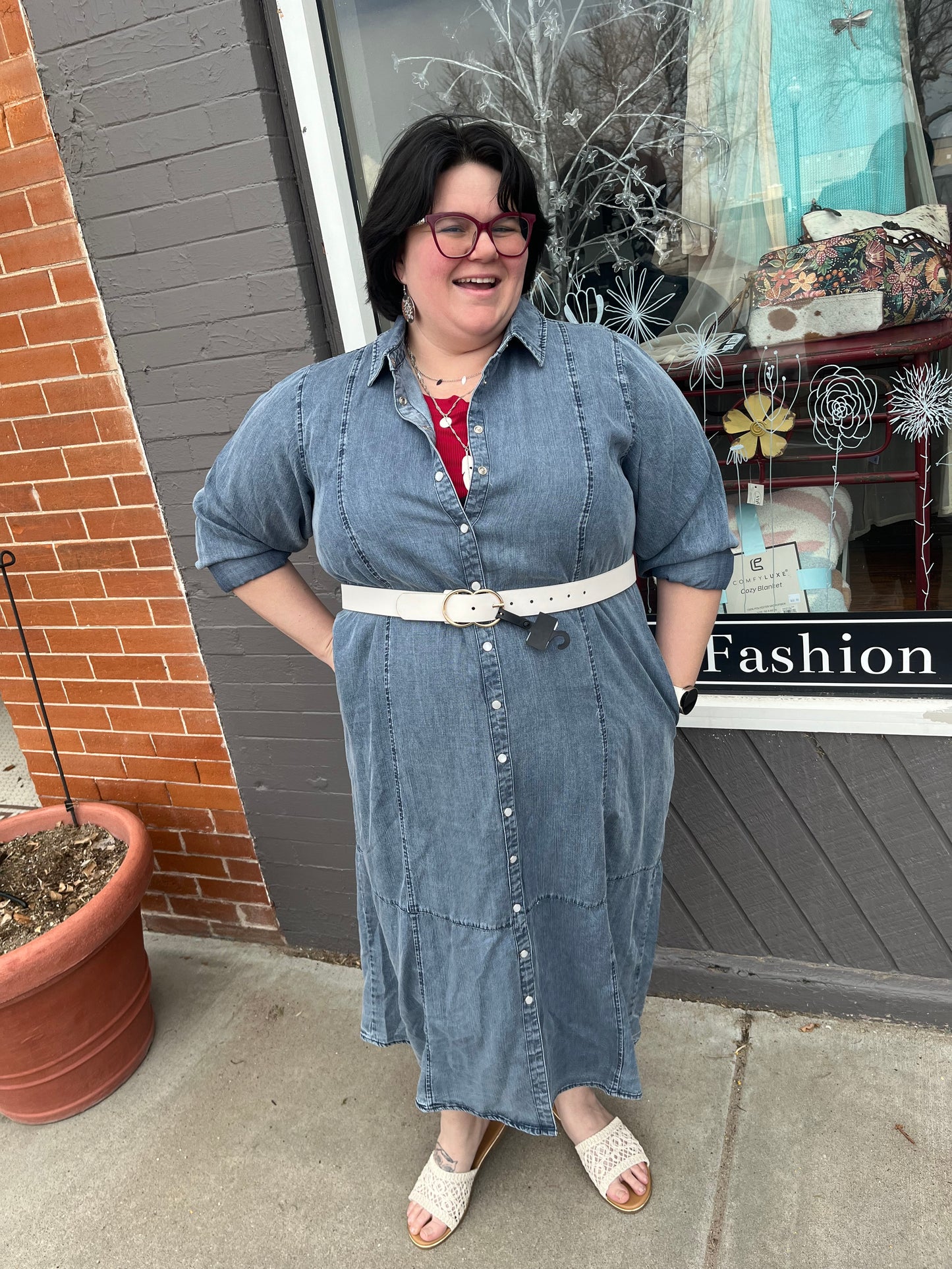 Washed Denim Snap Button Dress