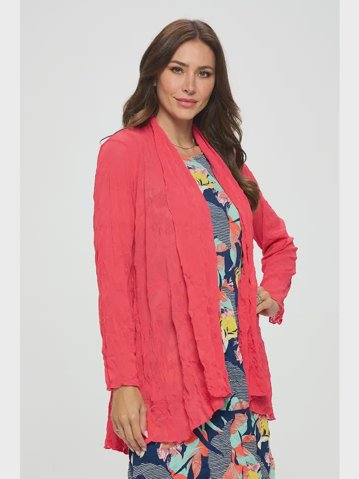 red cardigan on a woman