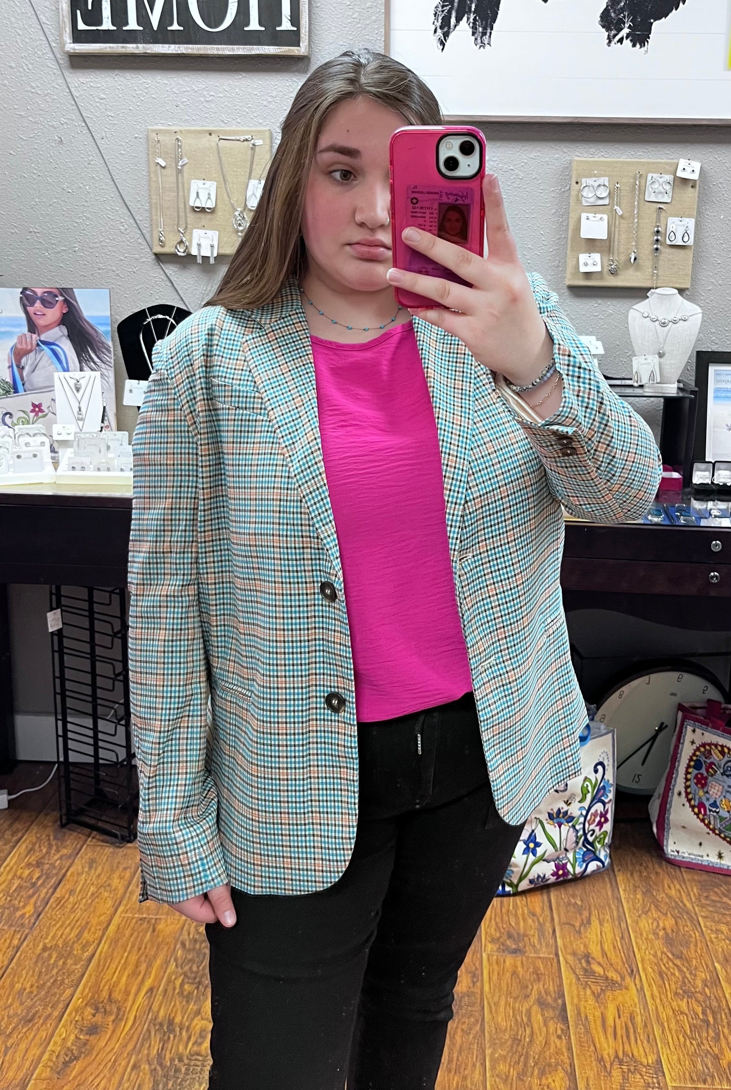 Blue & Orange Plaid Blazer