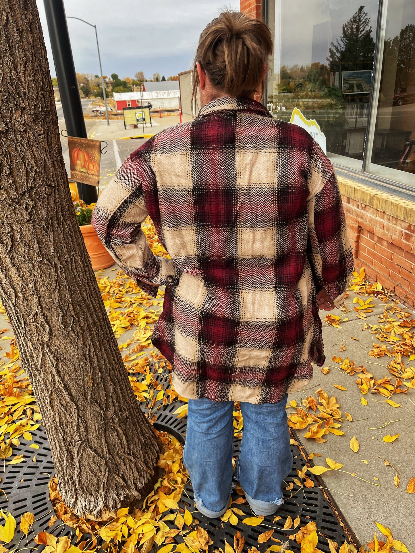 Long Plaid Shacket (Brown and Red