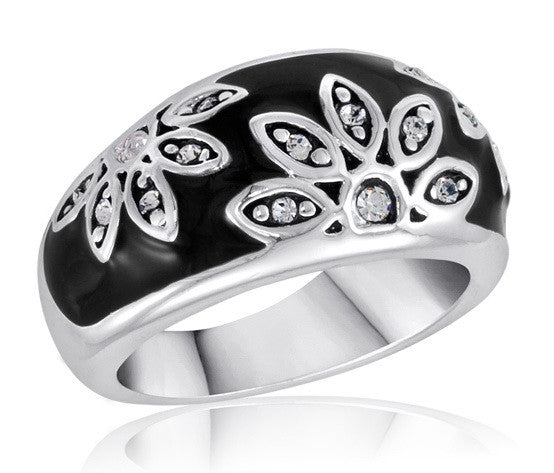 Black & Silver Flower Ring