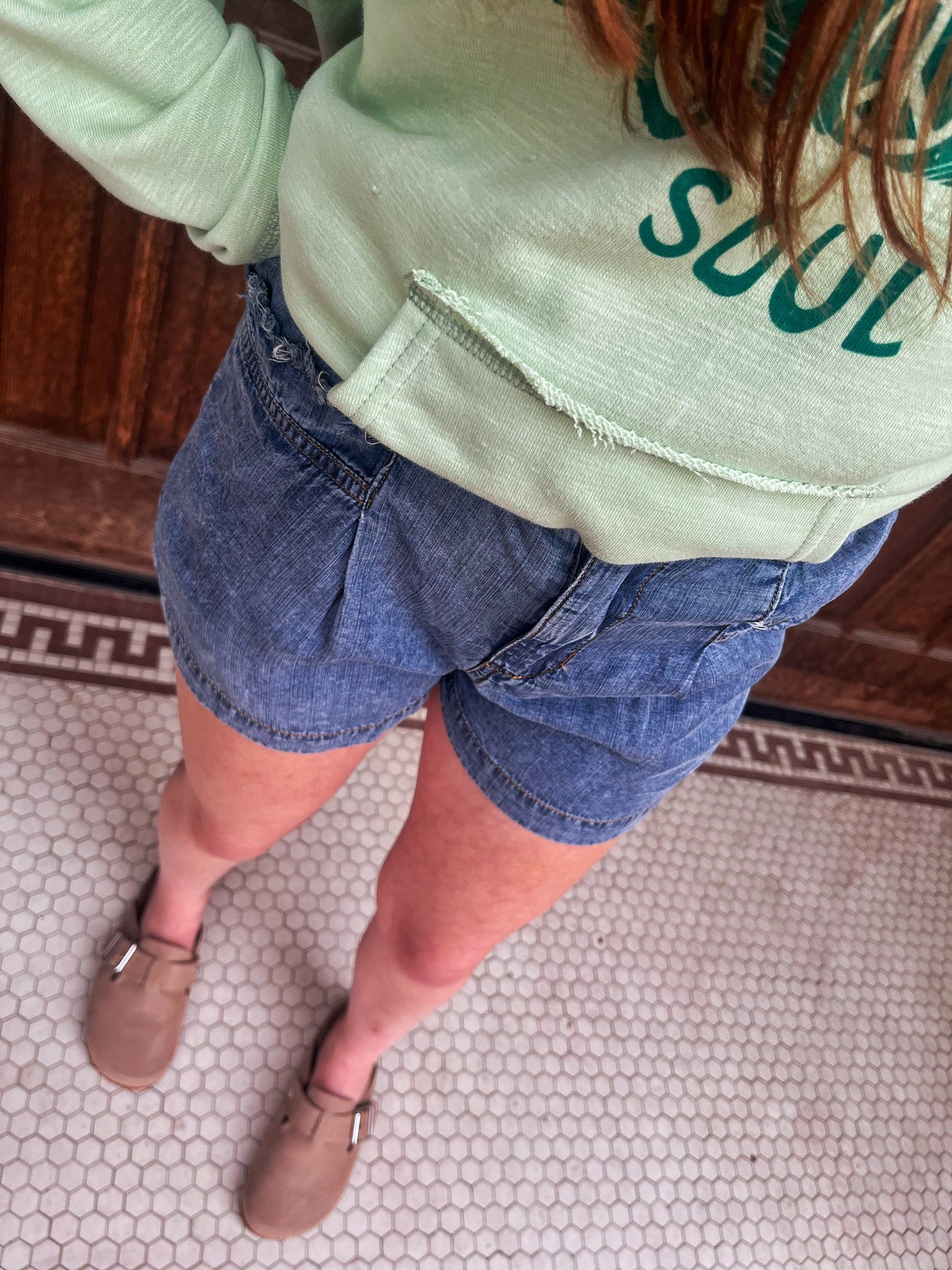 denim washed shorts