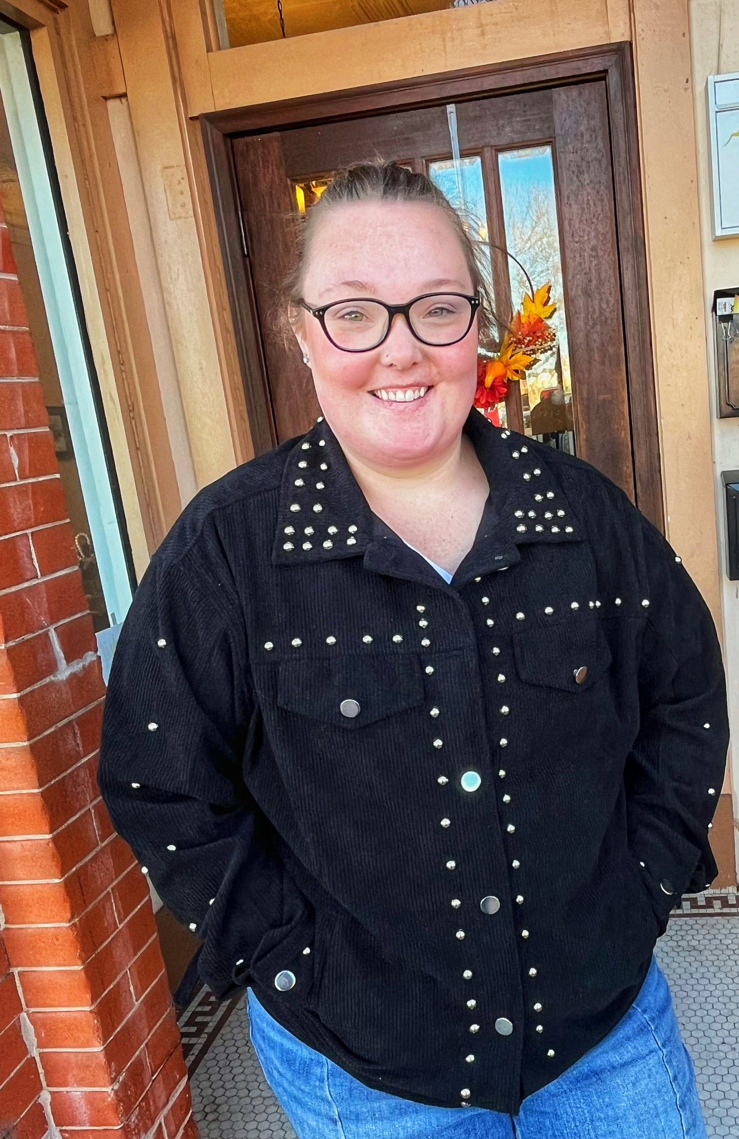 Corduroy jacket with silver beading