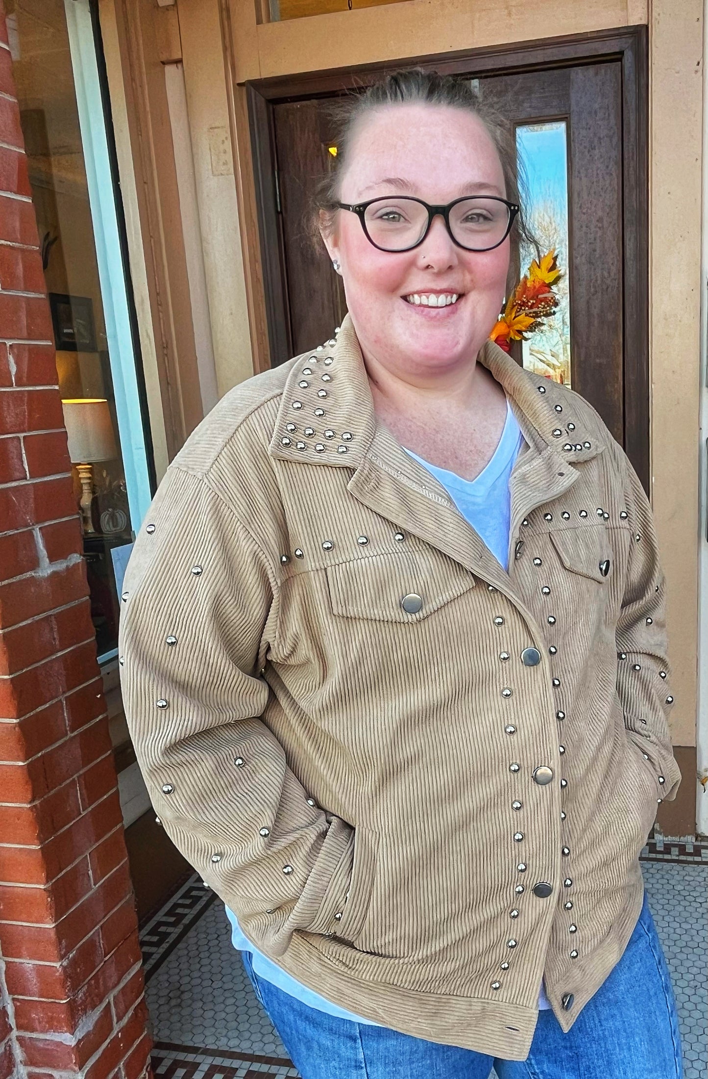 Corduroy jacket with silver beading