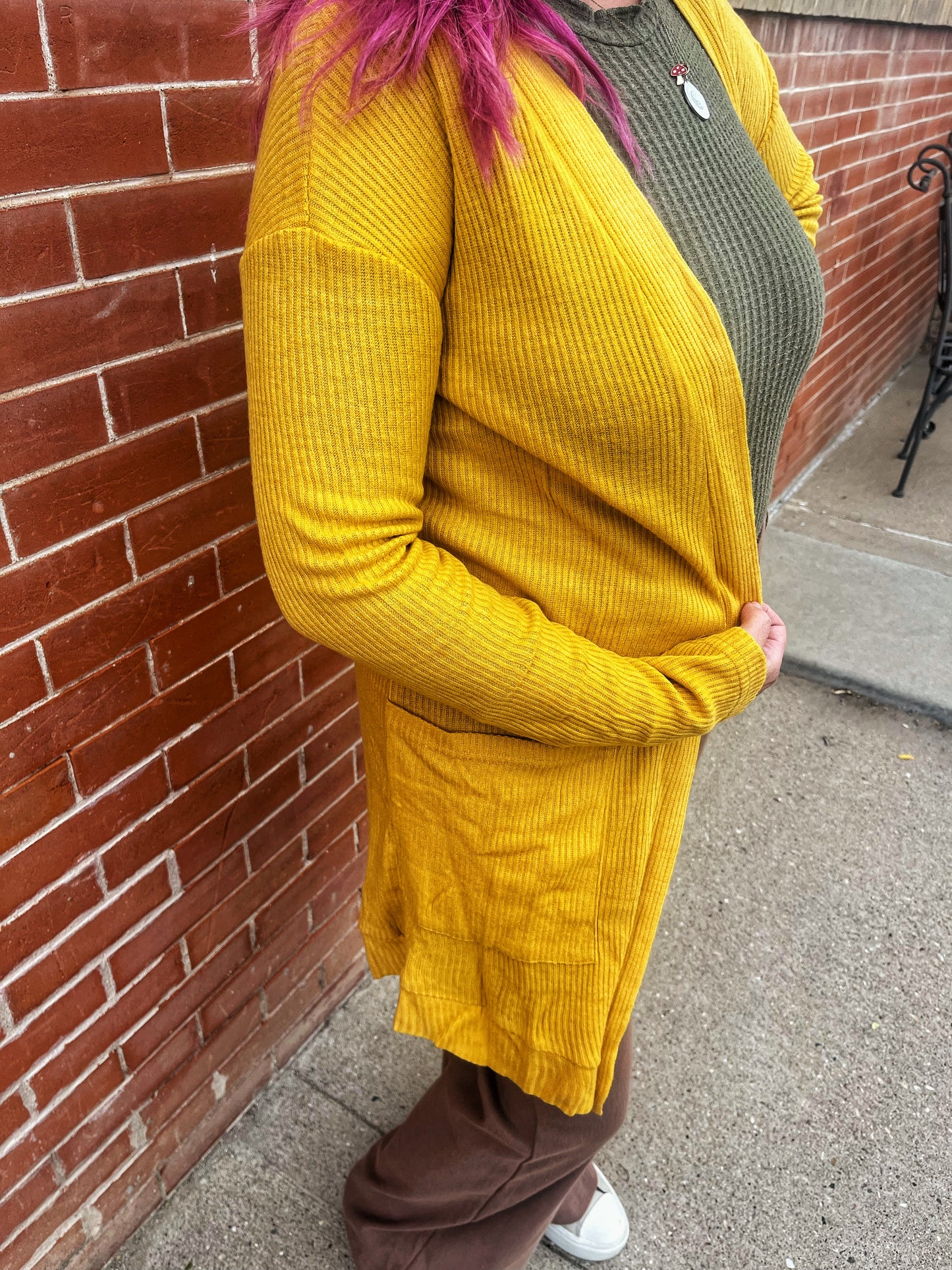 Textured Knit Auburn Cardigan Mustard