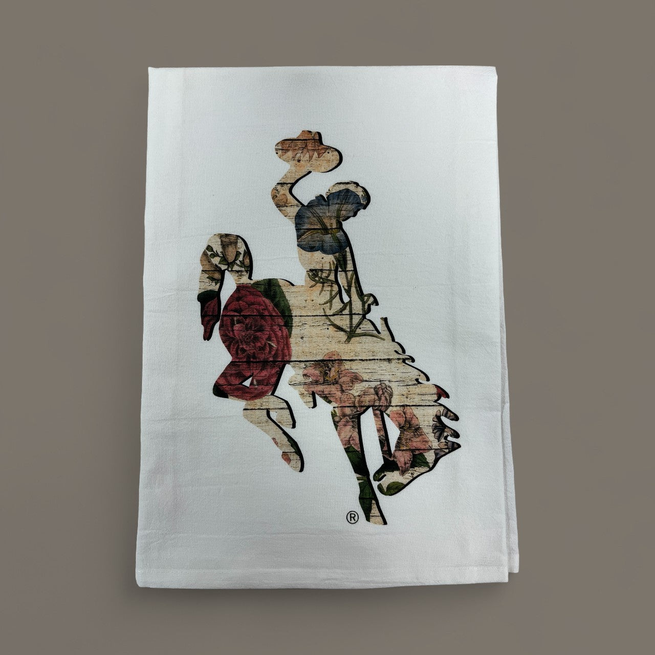 Floral Barnwood Wyoming Bucking Horse Towel