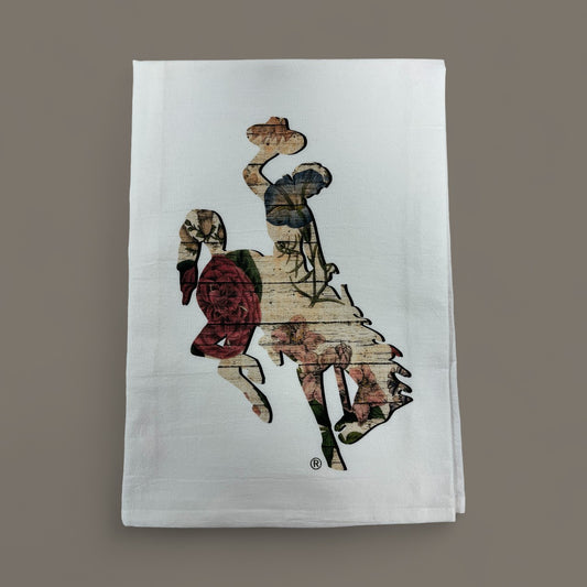 Floral Barnwood Wyoming Bucking Horse Towel