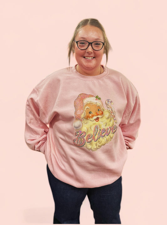 Pink Santa Bling Crewneck