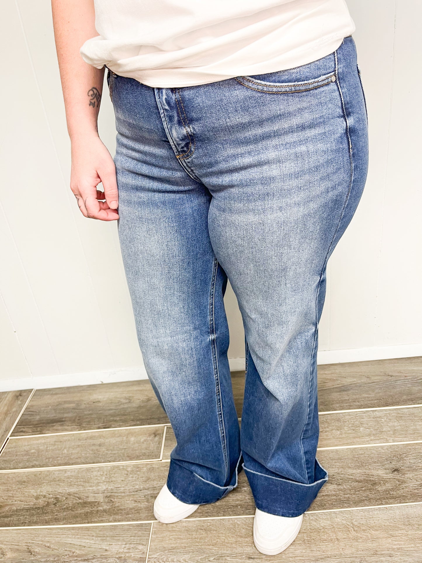 Tummy Control Hi Ankle Wide Cuff Jeans