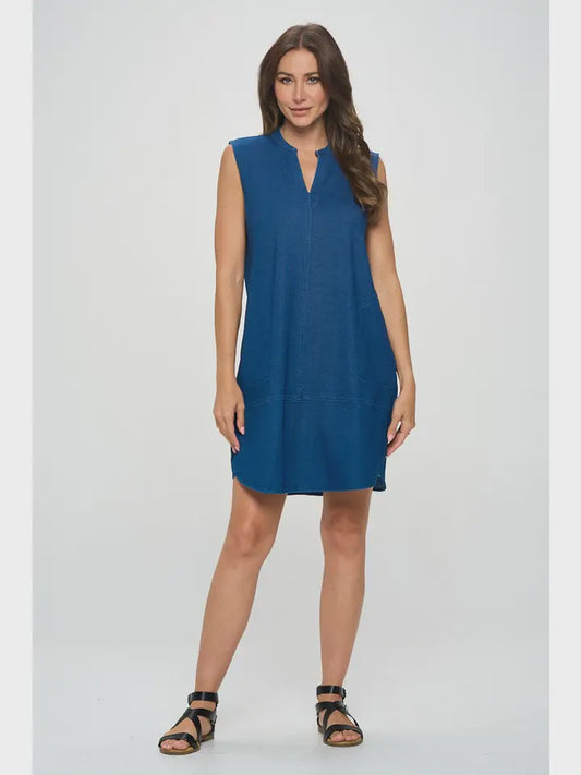 Knit Denim Dress - Blue