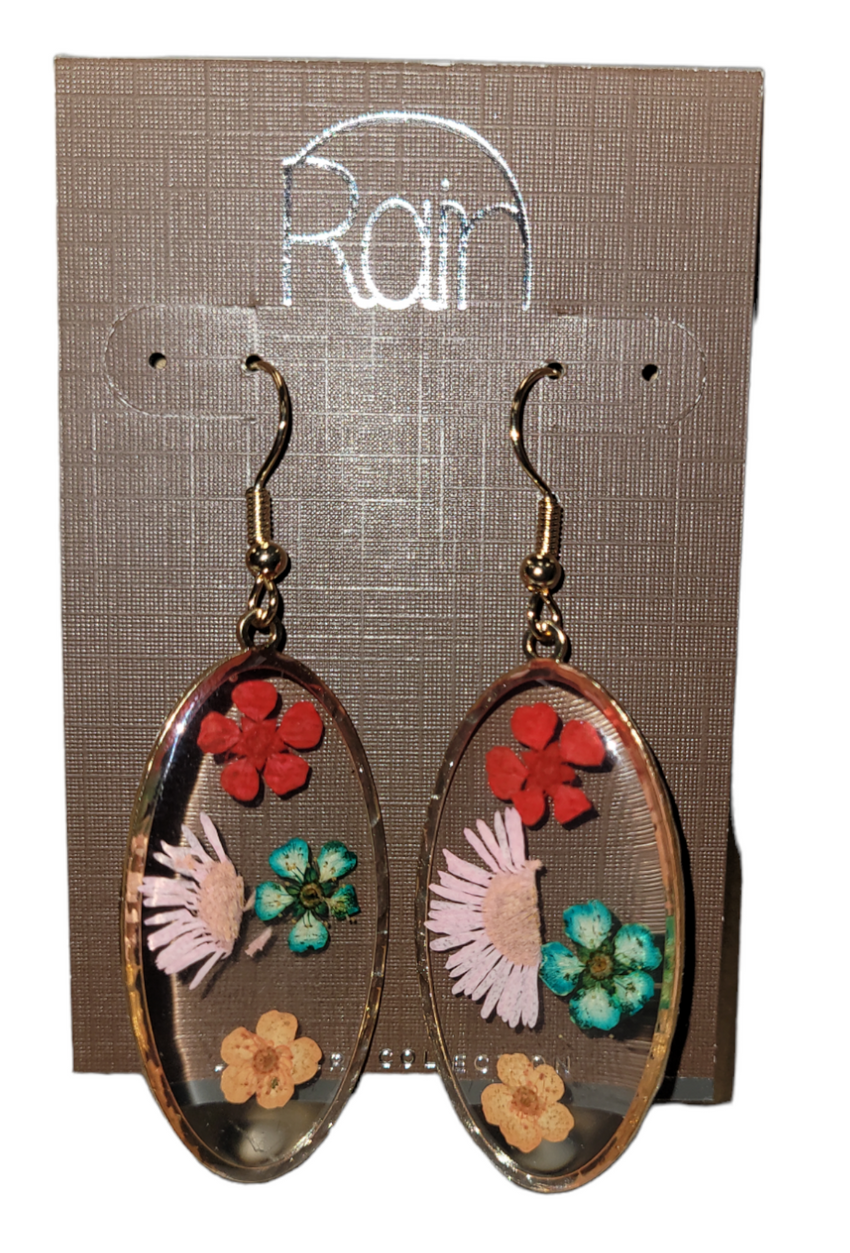 Rain Oval Clear Floral Earrings