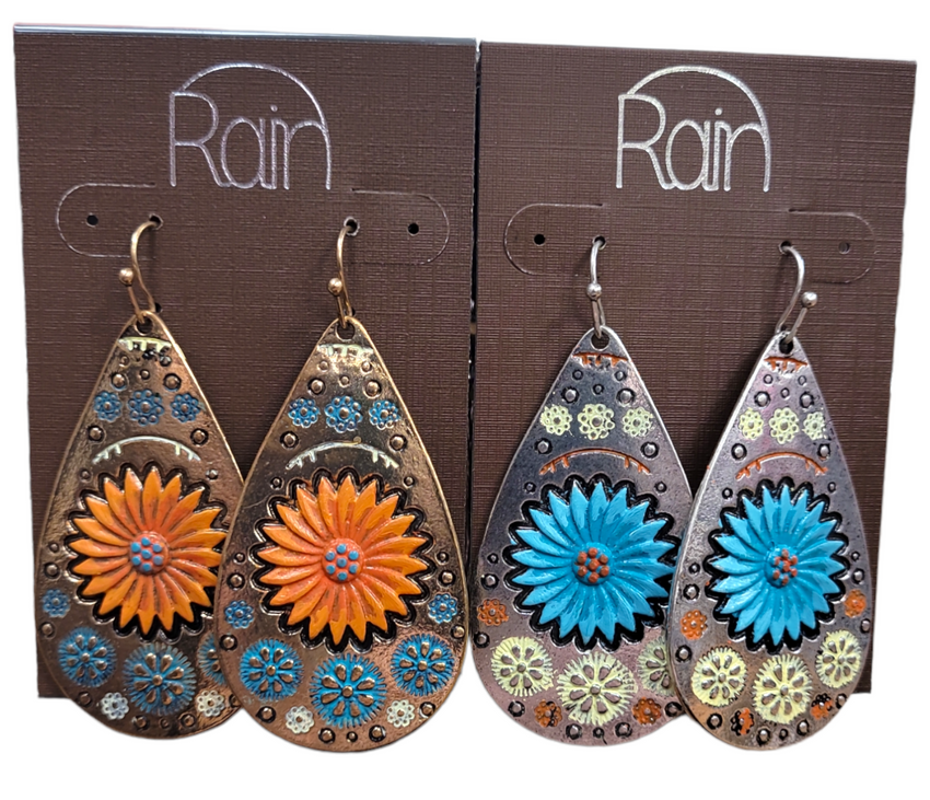 Rain Teardrop Western Floral Earrings