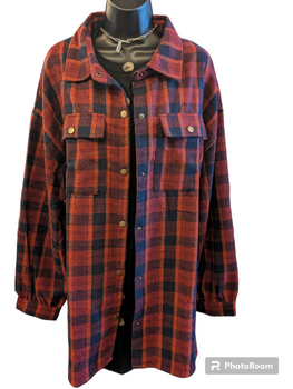 Red Navy Flannel Shacket - 2X