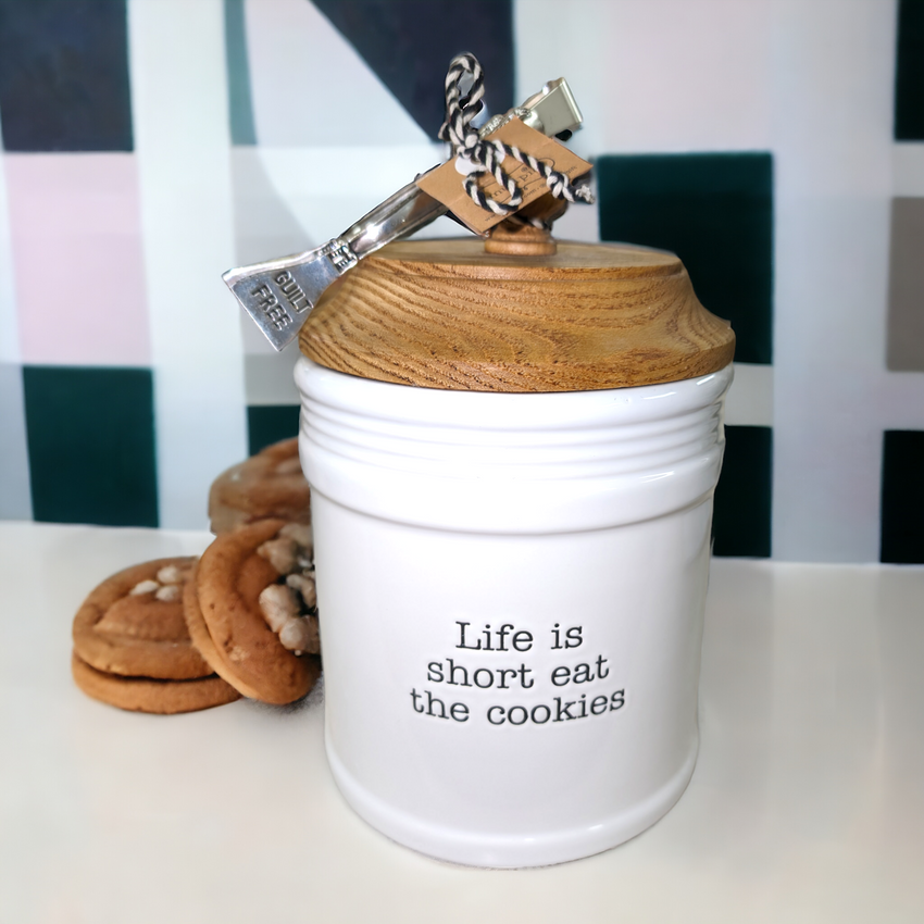 Mud Pie "Life is short, eat the cookies!" Cookie Jar Set