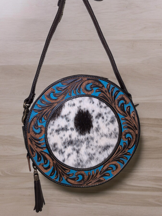 Myra Night Gaze Hand-Tooled Round Bag