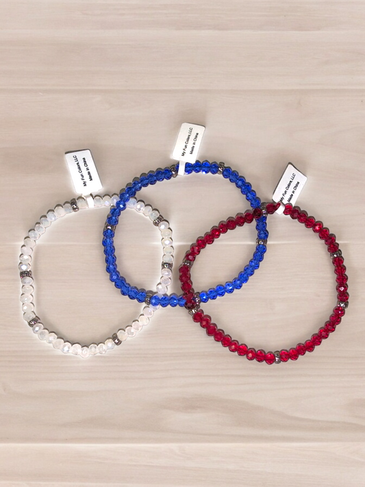 Mini Crystal Bracelets - Red, White, Blue Set of 3